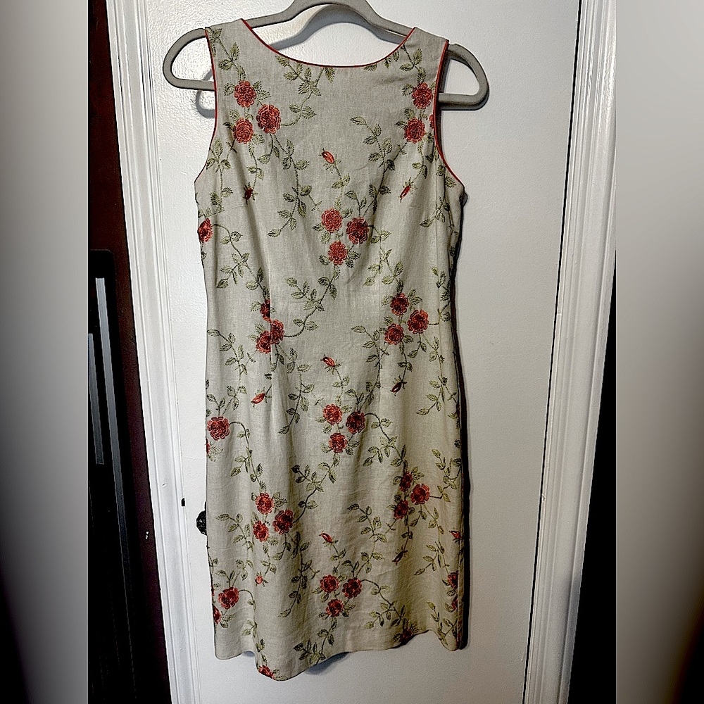 Dressbarn Embroidered Linen-blend Sheath Midi Dress, size 4